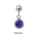 Macro shot of a silver September birthstone pendant with a blue sapphire crystal detail - Silver - September