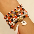 Set de pulseras de Halloween con dijes de calabaza naranja y colgantes de fantasmas - Estilo Murciélago Fantasma (03)
