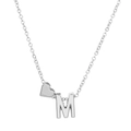 Silver heart necklace featuring a small letter M pendant on a delicate link chain - Letter M (10055)