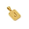 Polished 18K gold titanium steel rectangle pendant featuring a frosted letter J design - Letter J - Gold