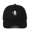Schwarze Baumwoll-Baseballkappe mit weißer Geister-Stickerei und gebogenem Schirm - Verstellbar / Schwarz