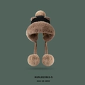 Brown and black plush trapper hat with bear ears and pom-poms for winter warmth - Adjustable / Black