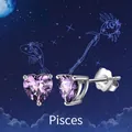 Pisces zodiac heart-shaped purple zircon stud earrings in S925 sterling silver - 925 Silver / February: Amethyst Red (Pisces)