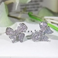 Elegant silver bow earrings fully inlaid with sparkling cubic zirconia in a pair set - Bowknot Stud Earrings (KYED0268)