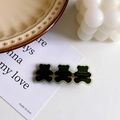 Cute green bear pattern acrylic hair clip with golden Barrette La France text engraving - Dark Green Bear