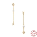 Golden S925 sterling silver tassel earrings with pearl and sparkling heart arrow charms - Gold-Style 8