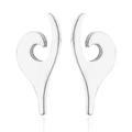 Macro detail of silver asymmetric torch-shaped stainless steel earrings on white background - 157 Abstract Curve - Steel Color