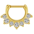 Septum ring in golden finish with seven sparkling clear round cubic zirconia stones - Gold Fan Shaped 7-Zirconia