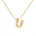 Golden balloon style letter U pendant necklace with a delicate beaded gold chain - Gold Letter U