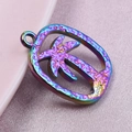 Rainbow plated stainless steel palm tree oval pendant for DIY jewelry making and crafts - Rainbow
