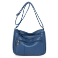 Women's vintage cross body bag in dark blue pebble leather with multiple zipper pockets - Style 3 / Blue