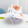 White children bucket hat featuring colorful cartoon elephants and an adjustable chin strap - White-Elephant