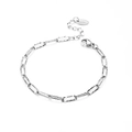Minimalist silver oval link bracelet with adjustable lobster clasp and metallic finish - Embossed Bracelet / Steel