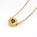 Gold stainless steel Virgo constellation pendant necklace with round medallion on chain - Virgo