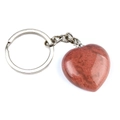 Reddish brown agate heart keychain with silver metal ring on white background - Goldstone (Synthetic)