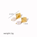Minimalist square golden pearl earrings with size dimensions 2.5cm by 1.5cm - Gold Curved Diamond Earring