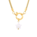 Gold-plated snake bone chain necklace featuring a white star-shaped pendant charm - Star Pearl Style (KN234961-Z)