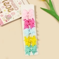 Five-piece set of macaron grosgrain ribbon bow hair clips for girls on display card - Pink Blue Yellow Cyan Multi-color (#12)