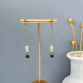 Chinese style long tassel earrings with golden chain and green gradient beads - Gold Chain Gradient Green Bead Ear Clip (E2110-4/Ear Clip)