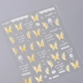 Stickers ongles relief 3D papillons jaunes et motifs floraux artistiques, modèle M-885 - M-885 Style de Papillon Sable Argenté (M-885)