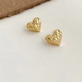 Golden heart-shaped stud earrings with quilted texture and minimalist metal finish - EH0260/Gold Rhombus Textured Heart Stud