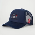 Dark blue trucker hat with NO HARD FEELINGS skull print and side heart embroidery - 56-58cm (Adjustable) / Navy Blue