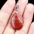 Flat teardrop red jasper stone pendant with natural texture and silver clasp - Rainbow Stone (1pc)