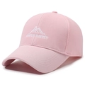 Pink baseball cap with white mountain embroidery and Youth Dayoff text on the front - Pink