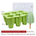 Grüne Silikonform für 6 sternfruchtförmige Eis am Stiel mit Stielen für DIY-Eiscreme - 6-Fach Sternfrucht-Stil (XG-79-5)