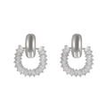 Silberne Creolen mit poliertem Metalloberteil und rechteckigem Zirkonia-Kristallbesatz - Silber (Weiß K K-139)