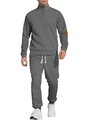 Men's casual long sleeve knit tracksuit in dark grey with button collar and elbow patches - Light Gray