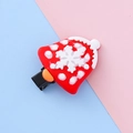 Christmas hair clip featuring a red bell design with white snowflakes and ball - Snowflake Bell