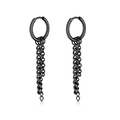 Black punk style stainless steel stud earrings with hanging chain link dangles - Style 3 Black Single