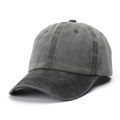 Casquette de baseball en coton délavé gris anthracite avec finition vintage décontractée - Réglable / Bord Noir + Vert Armée