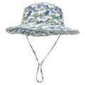 Dettaglio cappello sole bimbo con dinosauri blu e laccetto sottogola regolabile - Dinosauro