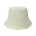 Beige faux suede bucket hat with cozy white plush fleece trim for winter warmth - 56cm-58cm / Off White