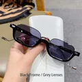 Classic rectangle black frame sunglasses with dark grey lenses and silver metal hinges - Black Frame Black Grey Lens