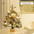 45cm mini flocked Christmas tree with golden ornaments and LED lights on wooden base - 45cm Flocked Tree (Gold Kit)