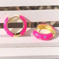 Pink enamel hoop earrings with purple floral patterns on a gold-plated base - Rose Red