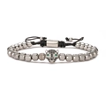 Silver leopard head beaded bracelet with emerald green eyes and adjustable black cord - Silver Leopard Head