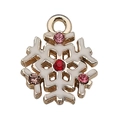 Gouden sneeuwvlok hanger met wit emaille en fonkelende rode en roze strass - Witte Emaille Sneeuwvlok met Strass