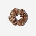 Elegant champagne gold satin scrunchie with a glossy silk texture for hair styling - Khaki/Earth Yellow