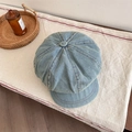 Berretto newsboy in denim celeste con corona a otto spicchi e tesa corta stile vintage - 56-58cm / Azzurro