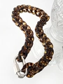 Amber acrylic hip hop necklace with silver metal spring buckle and chunky chain links - 60cm Dark Brown Tortoise Necklace