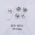 Detail of 3D panda nail charms in vintage silver metal with embossed relief texture - Panda Retro Silver Right Side Style (9634)