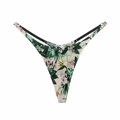 String en soie glacée pour femmes avec imprimé tropical vert et fleurs roses et liens noirs - Imprimé Floral