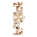 Rose gold quartz watch with unique oval chain link bracelet and crystal hour markers - Rose Gold Case Rose Gold Dial
