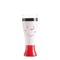 Hand-painted snowman themed wine glass with festive red and white holiday patterns - Beer Glass-Red Smile Snowman