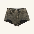 Pantaloncini in denim a vita alta grigio lavato con strappi e orli sfilacciati - S / Grigio Crepuscolo
