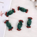 Five dark green candy-shaped wool felt ornaments with red frills for Christmas DIY crafts - Candy / Green